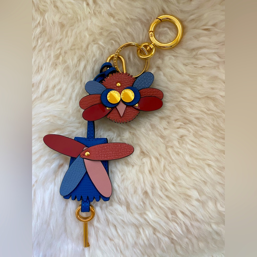 Burberry Beasts Owl Head Leather Key and Padlock Bag Charm